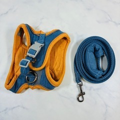 犬猫兼用 お散歩ハーネス 鹿革スウェード 夜反射 サイズ調節可 柔らかい　Mの画像