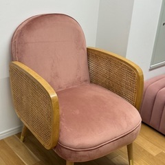 美品Francfranc（フランフラン） ラウンジチェア2脚＋オットマンセット（ピンク）の画像