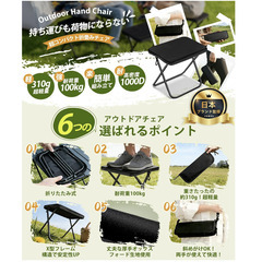 🪑🟢【新品未使用】超軽量310g 折りたたみ椅子｜コンパクト携帯チェア・耐荷重100kg｜キャンプ/釣り/運動会/観戦の画像