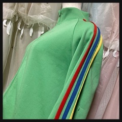 夢可愛いレインボー三本ライン ジャージ 緑 古着 ジャケット 長...