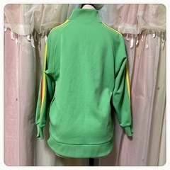 夢可愛いレインボー三本ライン ジャージ 緑 古着 ジャケット 長袖 LサイズOKの画像