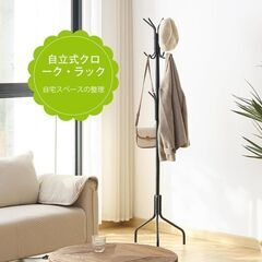 未使用 ポールハンガー ハンガーラック ブラック 北欧スタイル フック12個の画像