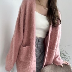 Heather カラーシャギーカーディガン ピンク　リーナベルの画像