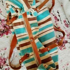 レトロ　大きなストライプトートバッグの画像