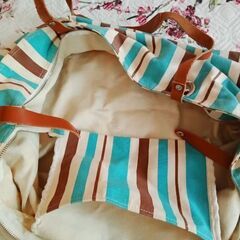 レトロ　大きなストライプトートバッグの画像