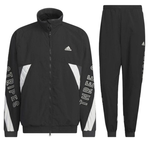 アディダス ウーブン 上下セット ジャケット パンツ 新品 XL 裏地付き 黒 新品 アディダス ウーブンジャケットパンツ セットアップ 黒