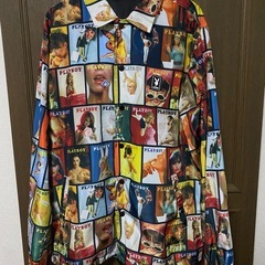 【Y00077】PLAYBOY × X-LARGE（プレイボーイ×エクストララージ）総柄コーチジャケット　XL　※補修有りの画像