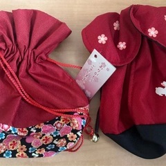 袋　巾着　ハンカチ、ナプキン　サンタの画像