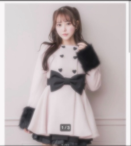 pium ハートボタンリボンベルトシャギーコート