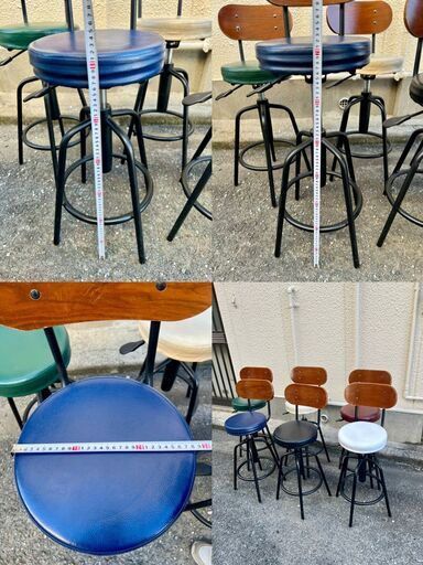 バーチェアー、カウンターチェアー、６脚(６色)セット、大阪より