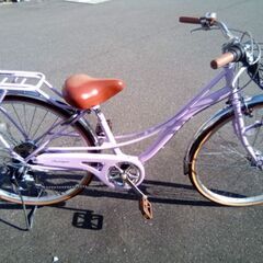 26インチ　女の子自転車　パープル　変速　LEDオートライトの画像
