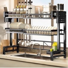 水切りラック シンク上 伸縮式 60〜95cm ブラック の画像