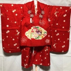七五三 女の子　3歳　アンティーク着物　被布セット　小物付き　子供服の画像