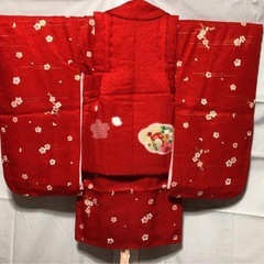 七五三 女の子　3歳　アンティーク着物　被布セット　小物付き　子供服の画像
