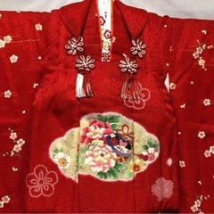 七五三 女の子　3歳　アンティーク着物　被布セット　小物付き　子供服の画像