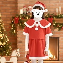 【120-140cm】女の子/サンタ コスプレ/ケープ 帽子 バッグ付の画像