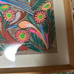 メキシコ民芸品 額装 手書き 絵画 花 鳥の画像