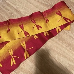 トンボ刺繍 半幅帯 赤　アンティーク　着物　浴衣の画像