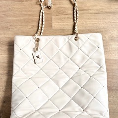 【美品】レザーキルティングトート／NICE CLAUP／アイボリーの画像