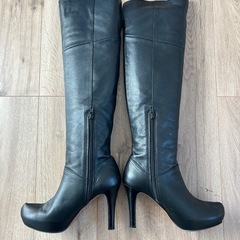 LANVIN en Bleu ブラックレザー ロングブーツ ハイヒール　23.5の画像