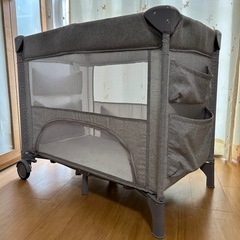 ベビーベッド　プレイヤード　ベビーサークル　キャスター付き　グレー　折りたたみ の画像