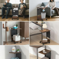 ☆★新品未使用★☆ サイドテーブル ナイトテーブル 幅37×奥行26×高さ54.5cm ベッド横 ソファー横 リビング 収納袋付き コの字テーブル スリム 木製 小型 ミニ コーヒーテーブル カフェテーブル キャスター・アジャスター付き 北欧 モダン おしゃれ (ブラウン)の画像