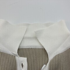 ANAP リブニット ポロワンピース 半袖 タイト ベージュ×ホワイト 襟付き フリーサイズ ストレッチありの画像