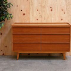 ≪zyt2632ジ≫ unico/ウニコ 北欧風ワイドチェスト ALBERO/アルベロ 幅120cm 3段6杯/ローチェスト/おしゃれ/脚付き/中古家具/リユースストレージ仙台 071207-05の画像