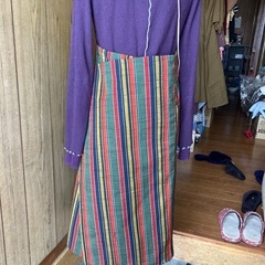 着物リメイク　ロングエプロン ＋ ポシェットの画像