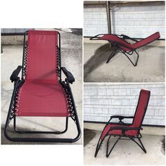 419 Amazonベーシック リクライニングチェア レッド 軽量 折りたたみ ハイバック ヘッドレスト無し キャンプ アウトドア用品の画像