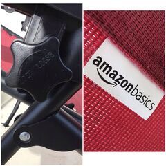 419 Amazonベーシック リクライニングチェア レッド 軽量 折りたたみ ハイバック ヘッドレスト無し キャンプ アウトドア用品の画像