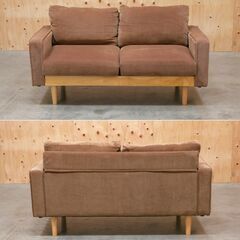 ≪zyt2634ジ限≫ 2人掛けソファ 布張り 幅137cm　　　コーデュロイ/ブラウン系/コンパクト/中古家具/リユースストレージ仙台 071207-07の画像