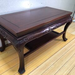  中国家具 高級座卓 唐木調 彫刻テーブル 和室 ローテーブル 応接家具　 【糸島市内 送料無料】251214-6の画像