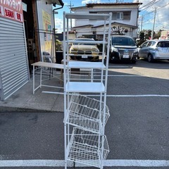 隙間収納 4段スチールラック キッチン収納 ホワイトの画像