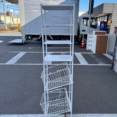 隙間収納 4段スチールラック キッチン収納 ホワイトの画像