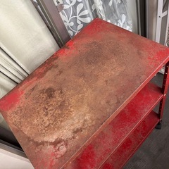 【相談中】スチールラック3段 赤 キャスター付【錆あり】の画像