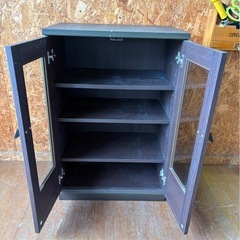 L1405 キャビネット 収納棚 ガラス扉 穴ありの画像