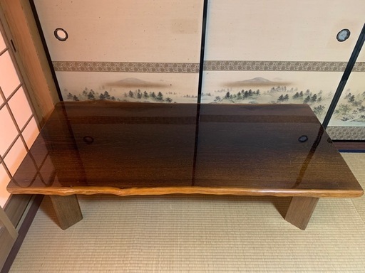 国産広葉樹 無垢 一枚板和式テーブル｜151×67cm 高さ40cm・厚6cm｜耳付き｜脚脱着式｜近隣配送相談可