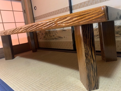 国産広葉樹 無垢 一枚板和式テーブル｜151×67cm 高さ40cm・厚6cm｜耳付き｜脚脱着式｜近隣配送相談可