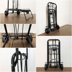 折りたたみ式キャリーカート ブラック フック付ゴムロープ・滑り止め 台車 耐荷重30㎏ スチール製フレーム 運搬台車の画像