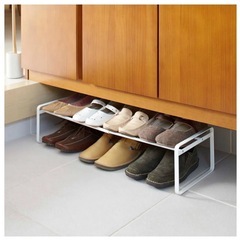 山崎実業　伸縮シューズラック フレーム　3個セット　白の画像