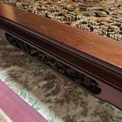 直接引取　近場配達　木製　座卓　彫り物　木彫り　テーブル　ちゃぶ台の画像