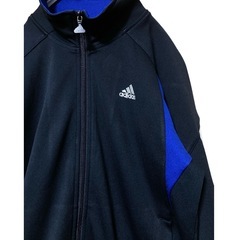 adidas 子供用 ジャージ 上着 ブラック×ブルー 130cmの画像