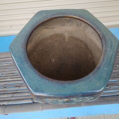 火鉢　直径45cm　メダカ鉢　睡蓮鉢　水瓶　ガーデニング　庭　造園　金魚鉢 アンティーク レトロ　青色　灰入りの画像