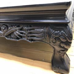 中国家具 彫刻座卓 龍彫刻 唐木調 大型 木製 ローテーブル 和室 座敷 応接間 店舗什器 重厚 レトロ 古家具 インテリア 家具　【糸島市内 送料無料】251214-8の画像