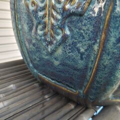 火鉢　直径45cm　メダカ鉢　睡蓮鉢　水瓶　ガーデニング　庭　造園　金魚鉢 アンティーク レトロ　青色　灰入りの画像