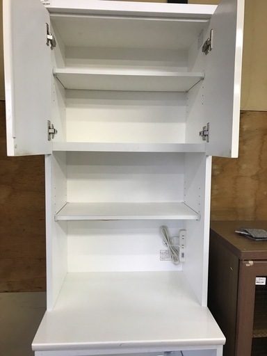 ジャングルジャングル貝塚店　食器棚　レンジボード　2枚扉　ホワイト　スリム　貝塚市　二色浜　リサイクルショップ