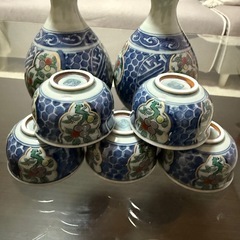 未使用品 徳利セット 鶴松造 陶器 青白花柄 木箱入りの画像