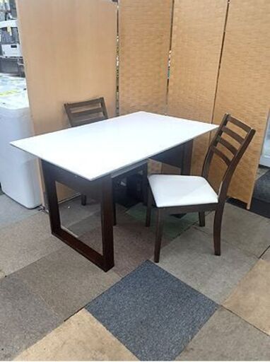 札幌【伸長式 ダイニングセット チェア×2脚付き】ダイニング3点セット マガジンラック付き エクストラ天板 跳ね上げ天板 バタフライ天板 4人掛けダイニングテーブルセット 食卓テーブルセット 北20条店