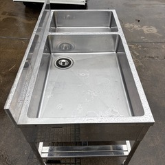 ・ステンレス製 2槽シンク 水切り・バックガード付 厨房 業務用 W1550×D800×H800mmバックガード150mmの画像